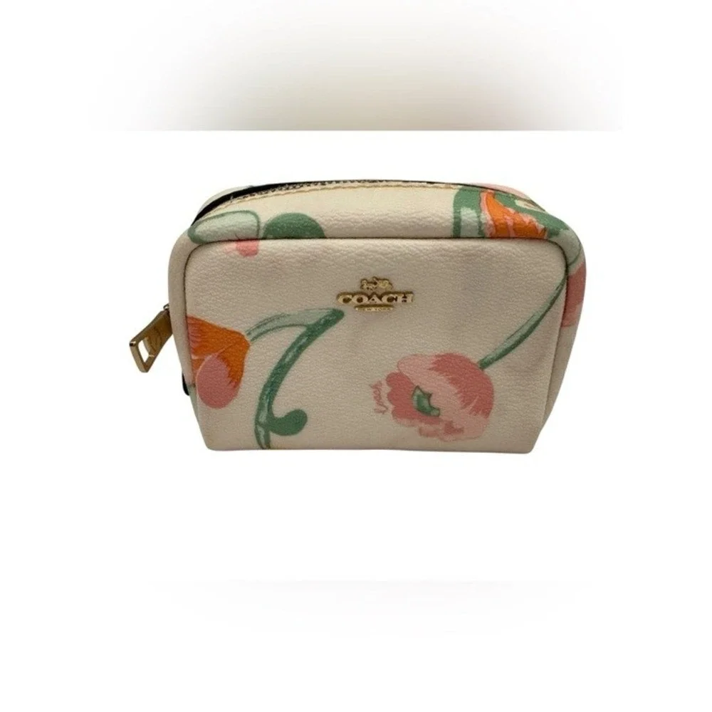 Coach Dreamy Land Floral Mini Boxy Cosmetic Case Makeup Bag Cream